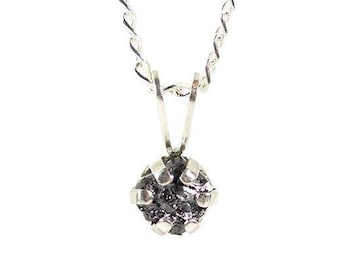 5mm Pendant Necklace with Rough Diamond on Sterling Silver 6-prong - Black Raw Diamond