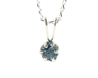 4mm Blue Diamond Pendant Necklace on Sterling Silver 6-prong - Conflict Free Raw Rough Diamond