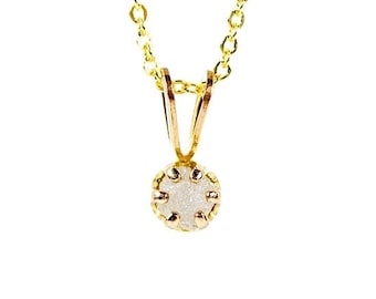 4mm Rough Diamond Pendant Necklace on 14K Gold Filled - White Natural Raw Diamond