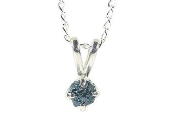 4mm Blue Rough Diamond Necklace - 4-prong Sterling Silver Pendant - 0.5ct Raw Diamond - Conflict Free