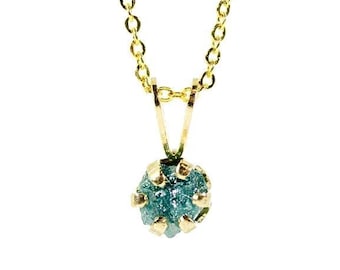 5mm Pendant Necklace with 0.7ct Raw Diamond on 14K Gold Filled - Blue Rough Diamond
