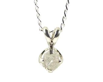 5mm Rough Diamond Necklace - 4-prong Sterling Silver Pendant - 0.7ct White Natural Raw Diamond - Conflict Free