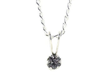 4mm Raw Diamond Pendant Necklace on Sterling Silver - Black Rough Conflict Free Stone