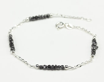 Multi-row Rough Diamond Bracelet - Silver Raw Diamond Bracelet - Uncut Unfinished Diamonds - April Birthstone