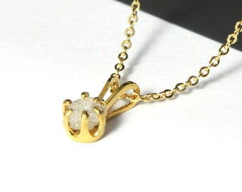 4.5mm Rough Diamond Pendant Necklace - Simple 14K Gold Filled Necklace with White Raw Diamond - Natural Unfinished Conflict Free Diamond