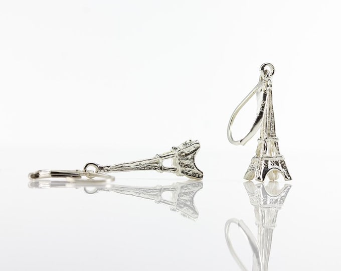 Featured listing image: Eiffel Tower Earrings with Lever Back - Sterling Silver Earrings - I Love Paris - French Collection - Romantic Gift For Her