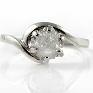 1.0KT Rough Diamond Ring - 14K Gold Solitaire Ring with White Raw Diamond - Unfinished Conflict Free - Swirl Design Engagement Ring