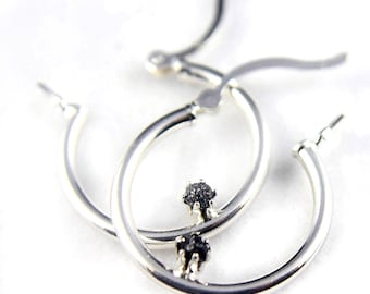 Sterling Silver Hoop Earrings - Black Rough Diamonds - Bridal Jewelry, Bridesmaids - April Birthstone
