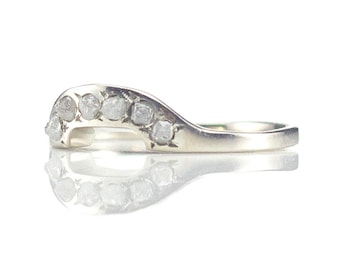 Custom Wedding Band with White Raw Diamonds - 14K While Gold Ring - Matching Band with six Rough Diamonds - Conflict Free Diamonds