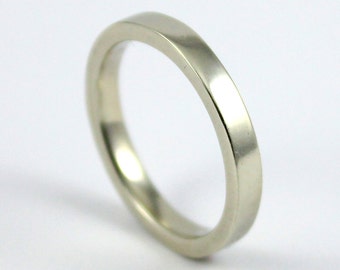 Gold Wedding Band - 14K Gold Band for His or Hers - 3mm Flat Design Band Comfort Fit - White Yellow or Rose Gold
