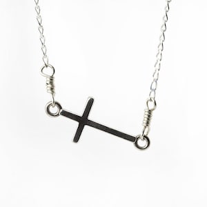 Sideways Cross Necklace in Sterling Silver - Tiny Cross Pendant - Horizontal Cross - Celebrity Style Fashion Necklace