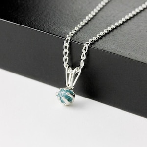 4mm Blue Raw Diamond Pendant Necklace - Sterling Silver Necklace with Natural Conflict Free Diamond - Rare Blue Diamond