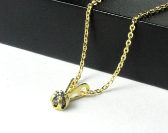 Rough Diamond Necklace - 14K Gold Filled Six prong Pendant - Black Raw Uncut Diamond - April Birthstone