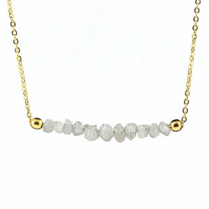 White Diamond Necklace in 14K Gold Filled - Mother&#39;s Day Gift - Rough Uncut Diamonds - Natural Unfinished Raw Diamonds - April Birthstone