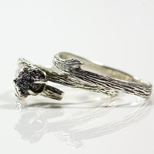 Branch Ring with Rough Diamond - Twig Ring - Engagement Ring with Matching Band - Sterling Silver or 14K Gold Diamond Ring