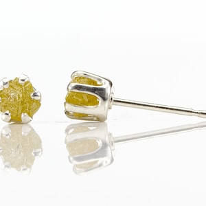 4mm Yellow Rough Diamond Stud Earrings - Sterling Silver Posts - Natural Conflict Free Raw Diamonds