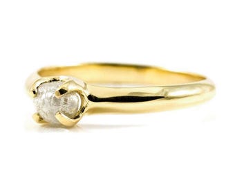 14K Gold Promise Ring - White Natural Conflict Free Raw Diamond - Simple Design - Engagement