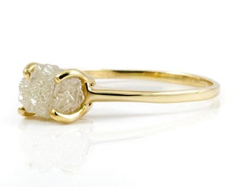 1.5 - 2.0CT Raw Rough Diamond Ring - 14K Yellow Gold Engagement Ring - Conflict Free Natural Diamond Ring - Oval White Raw Diamond