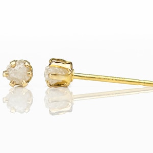 3mm Rough Diamond Stud Earrings - 14K Gold Filled - Natural Conflict Free White Raw Diamonds Unfinished - April Birthstone