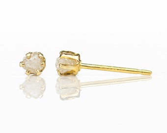 3mm Rough Diamond Stud Earrings - 14K Gold Filled - Natural Conflict Free White Raw Diamonds Unfinished - April Birthstone