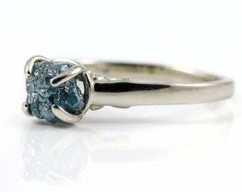 Blue Raw Rough Diamond Ring - 14K Engagement Ring Filigree - Natural Conflict Free Diamond Uncut Unfinished