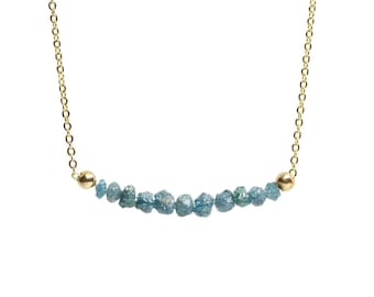 Blue Rough Diamond Necklace - Raw Diamond Bar Necklace on Sterling Silver - Blue Natural Raw Diamonds - April Birthstone