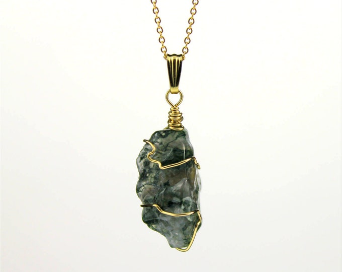 Featured listing image: Rough Agate Necklace - 14K Gold Filled Necklace with Irregular Shape Moss Agate - Green Agate Gemstone - Abstract Stone