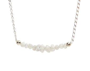 Raw Diamond Bar Necklace - White Rough Diamond Necklace - Novelty Gift - April Birthstone Gift Necklace