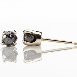 4mm Studs - Black Raw Rough Diamonds on 14K White Gold Ear Posts - Solid Gold Ear Studs - Natural Conflict Free Diamonds - Ear Studs
