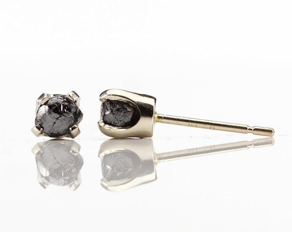 4mm Studs - Black Raw Rough Diamonds on 14K White Gold Ear Posts - Solid Gold Ear Studs - Natural Conflict Free Diamonds - Ear Studs
