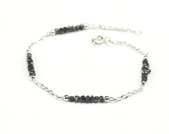 Multi-row Rough Diamond Bracelet - Silver Raw Diamond Bracelet - Uncut Unfinished Diamonds - April Birthstone