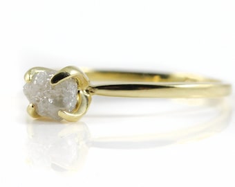 Raw Diamond Engagement Ring in 14K Yellow Gold - White Rough Uncut Diamond - Conflict Free Natural - April Birthstone - Solid Gold Ring