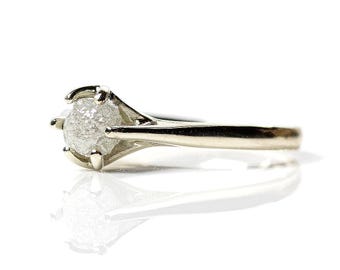 Raw Diamond Engagement Ring - 14K Gold Solitaire 6-prong Ring - Uncut Conflict Free - Classic Engagement Ring