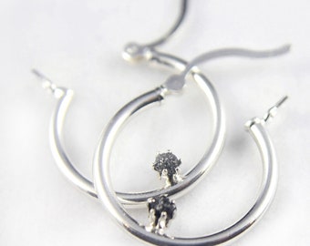 Sterling Silver Hoop Earrings - Black Rough Diamonds - Bridal Jewelry, Bridesmaids - April Birthstone