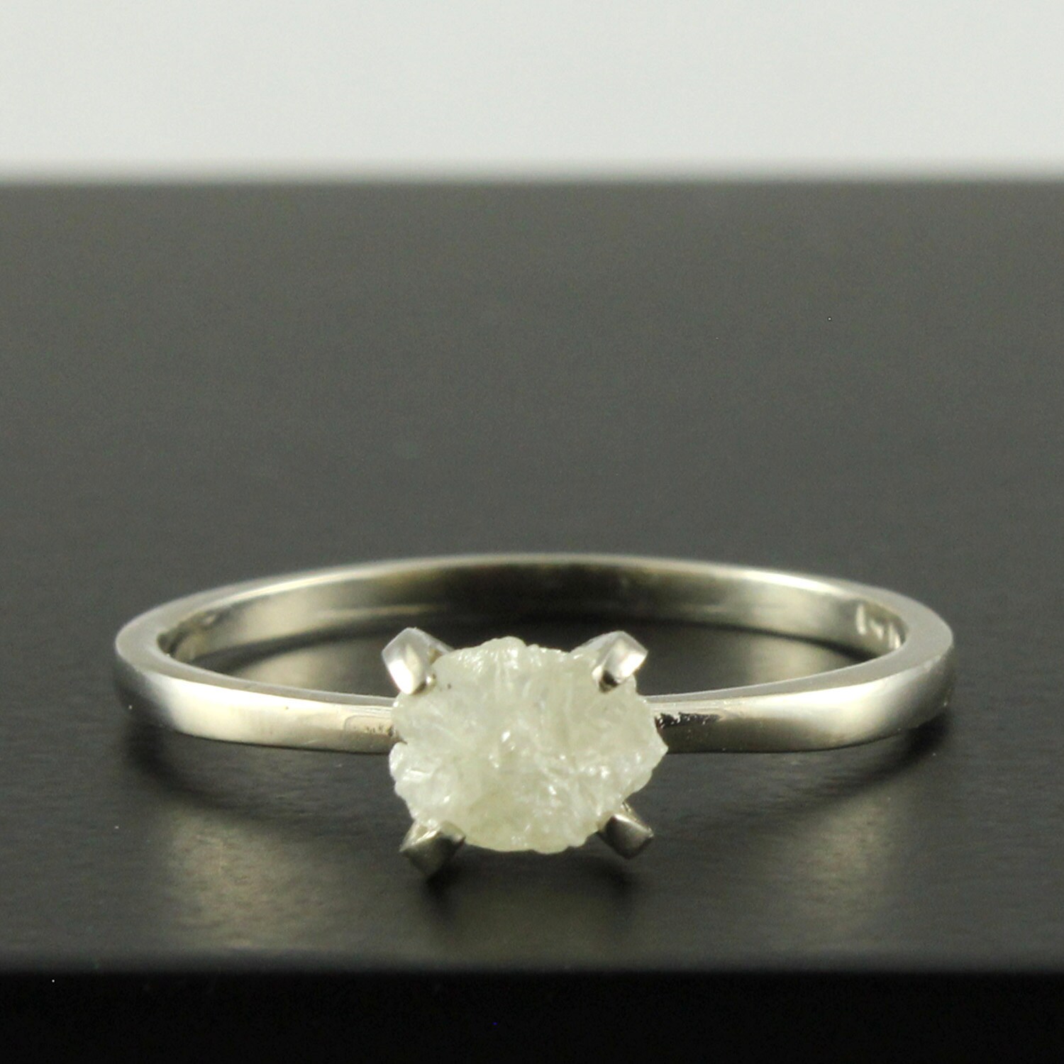 14K White Gold Diamond Ring Snow White Raw Rough Diamond Etsy