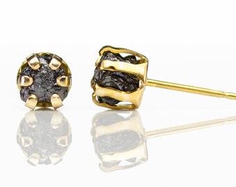 1.5ct Rough Diamond Stud Earrings - 14K Gold Filled 6mm Posts - Raw Conflict Free Black Diamonds - Large Studs