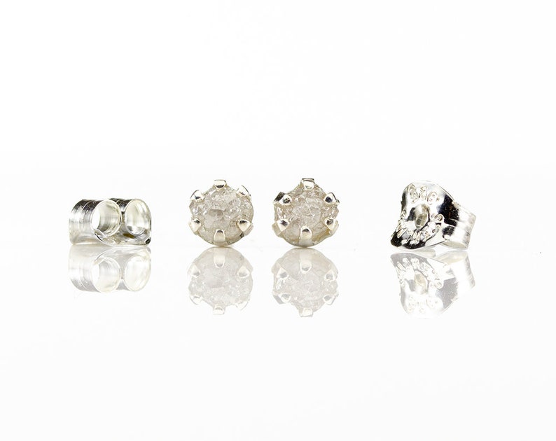 4mm Rough Diamond Stud Earrings on Sterling Silver White - Etsy
