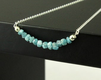 Blue Rough Diamond Necklace - Mother's Day Gift - Raw Diamond Bar Necklace - Rare Blue Natural Raw Diamonds - April Birthstone