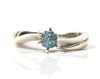 14K Gold Twisted Design Ring - Engagement Ring White Conflict Free Diamond - Wedding Ring - Uncut Natural Diamond - White Yellow Rose Gold