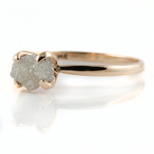 14K Rose Gold Uncut Diamond Ring - White Raw Rough Diamond - Conflict Free - Engagement Ring Solitaire