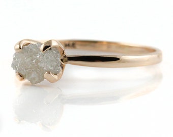 14K Rose Gold Uncut Diamond Ring - White Raw Rough Diamond - Conflict Free - Engagement Ring Solitaire
