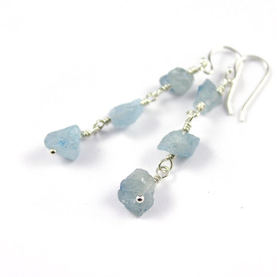 Raw Aquamarine Threader Earrings, Aquamarine Birthstone , March Birthd –  Susabella