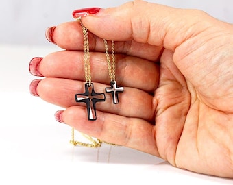 Swarovski Cross on 14K Gold Filled Chain - Cosmojet Swarovski Crystal - Gold Necklace with Cross Pendant Large or Small