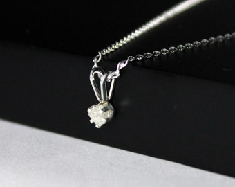 3mm White Rough Diamond Pendant Necklace in Sterling Silver - Natural Stone, Raw, Uncut - April Birthstone