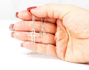 Swarovski Cross on Sterling Silver Chain - Crystal Clear Swarovski Crystal - Silver Necklace with Cross Pendant Large or Small