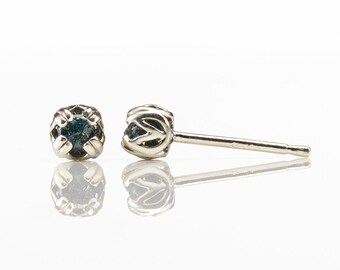 3mm Raw Diamond Post Earrings - Sterling Silver Double-prog Ear Studs - Natural Uncut Rough Black Diamonds