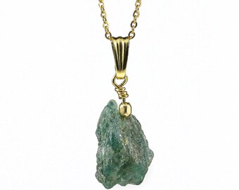 Apatite Pendant Necklace on 14K Gold Filled - Emerald Green - Irregular Shaped - Natural Rough Apatite