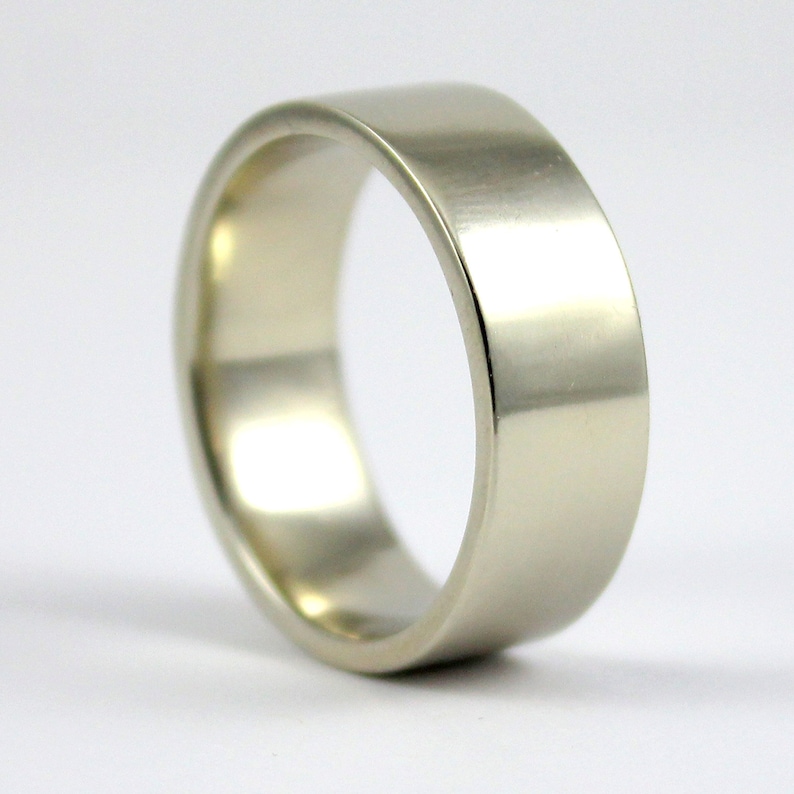 14K Gold Wedding Band for Him 8mm Flat Design Band Comfort