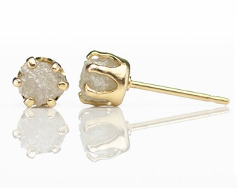 5mm 14K Gold Filled Studs With Rough Diamonds - Conflict Free White Raw Diamonds Diamonds - Large Post Ear Studs - April Birthstone