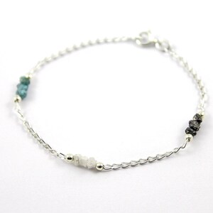 Tri-color Rough Diamond Sterling Silver Bracelet - Raw Uncut Unfinished Diamonds - April Birthstone - Multi-row Diamond Bracelet